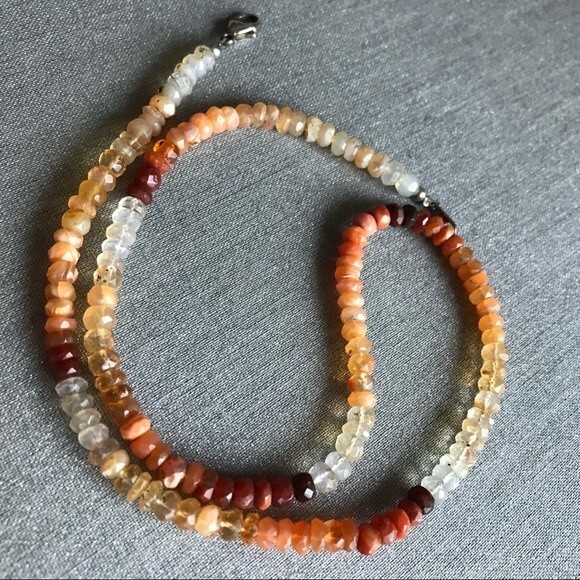 Vintage Handmade Genuine Faceted Fire Opal Gemstone Sterling Silver Clasp 17 in - Picture 5 of 8